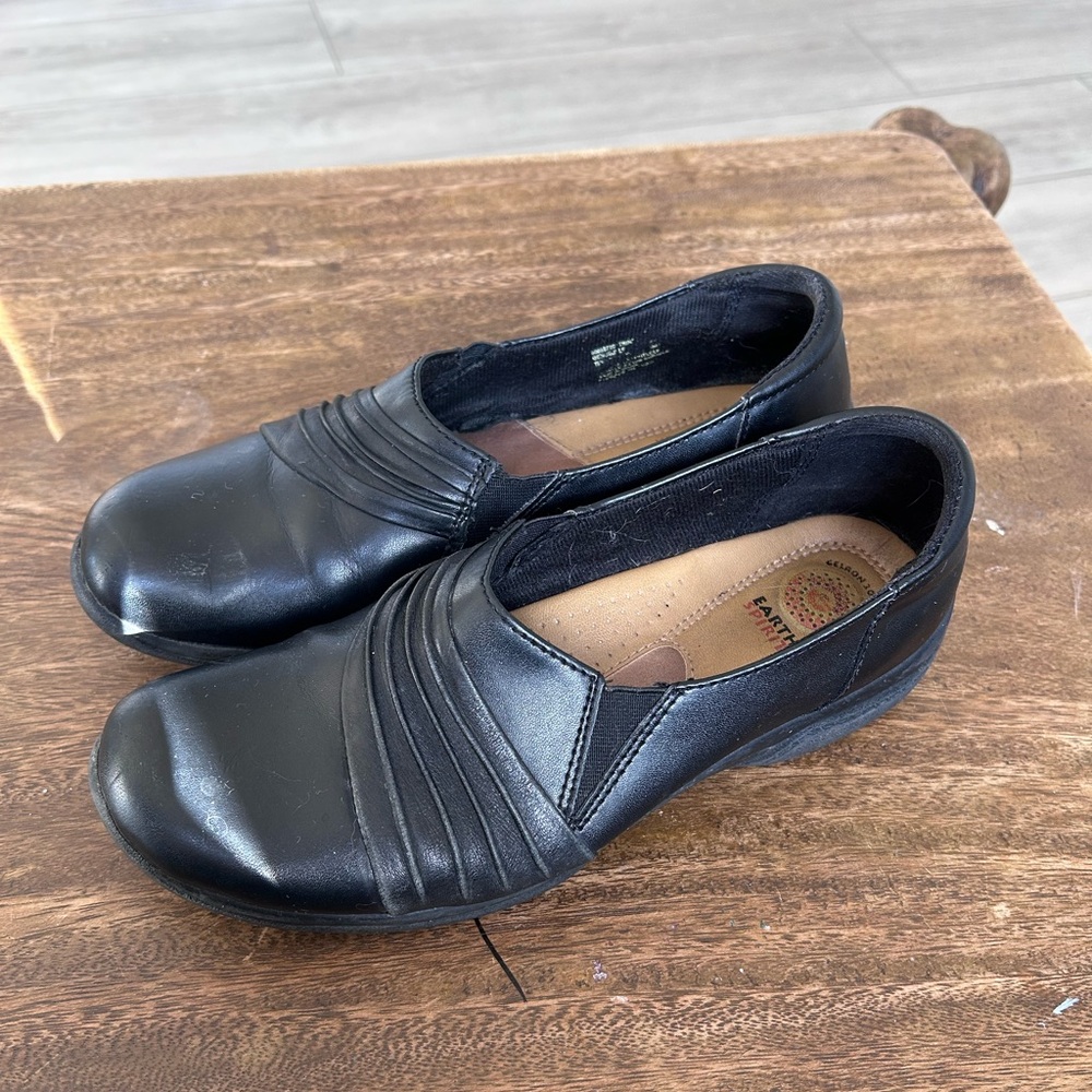 Earth Spirit Trina Black Leather Comfort Loafers Slip-On Casual Shoes Cushioned